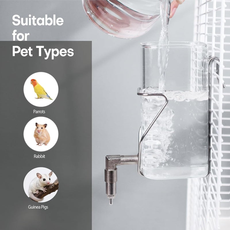 HardcorePet Premium Stainless Steel & Glass Pet Water Bottle - Firing Pin No-Drip Dispenser for Rabbits/Parrots/Rodents | 3 Size Options with Universal Cage Mount (350ml) - Image 4